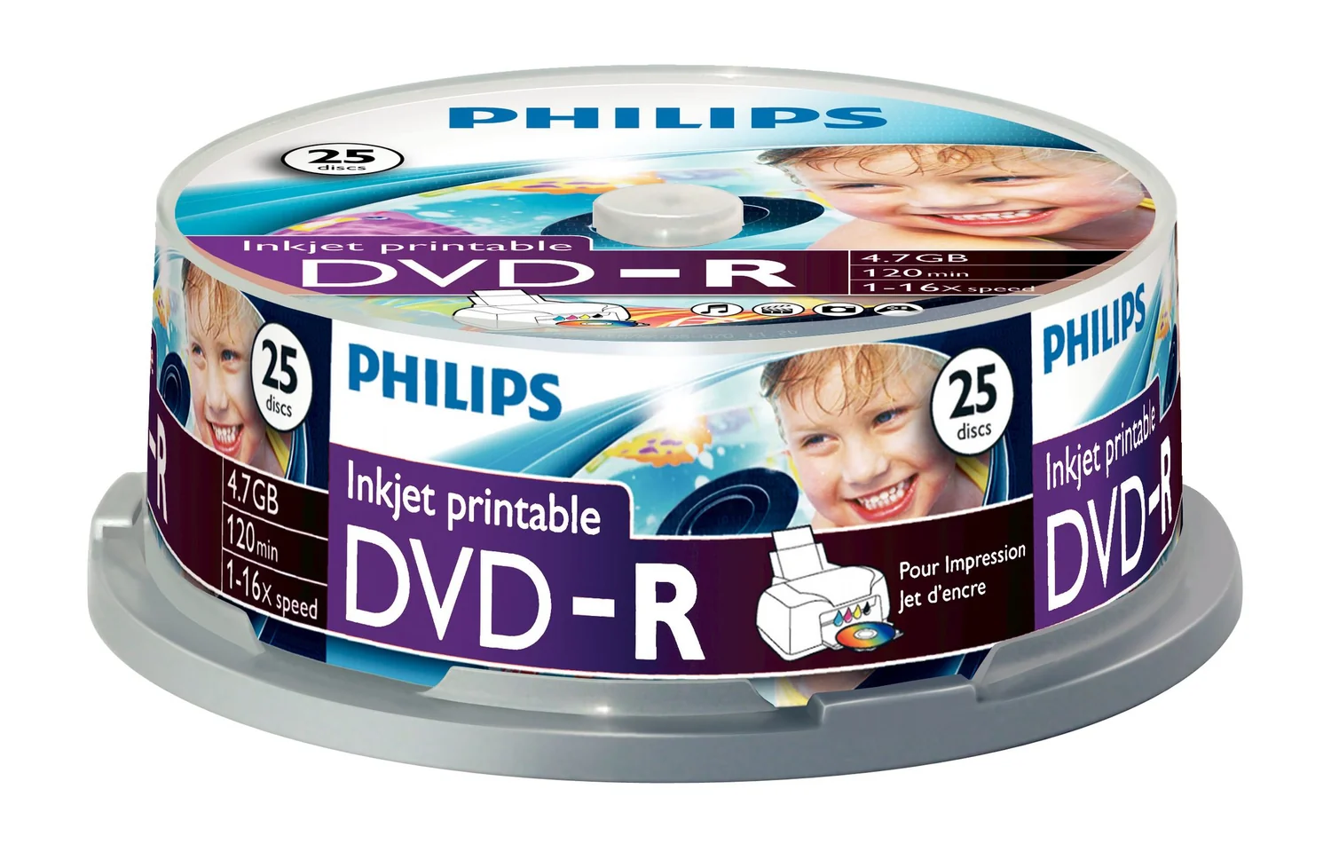 DVD-R Philips 4,7GB 16x Imprimível Mate Cakebox — Pack 25 unidades