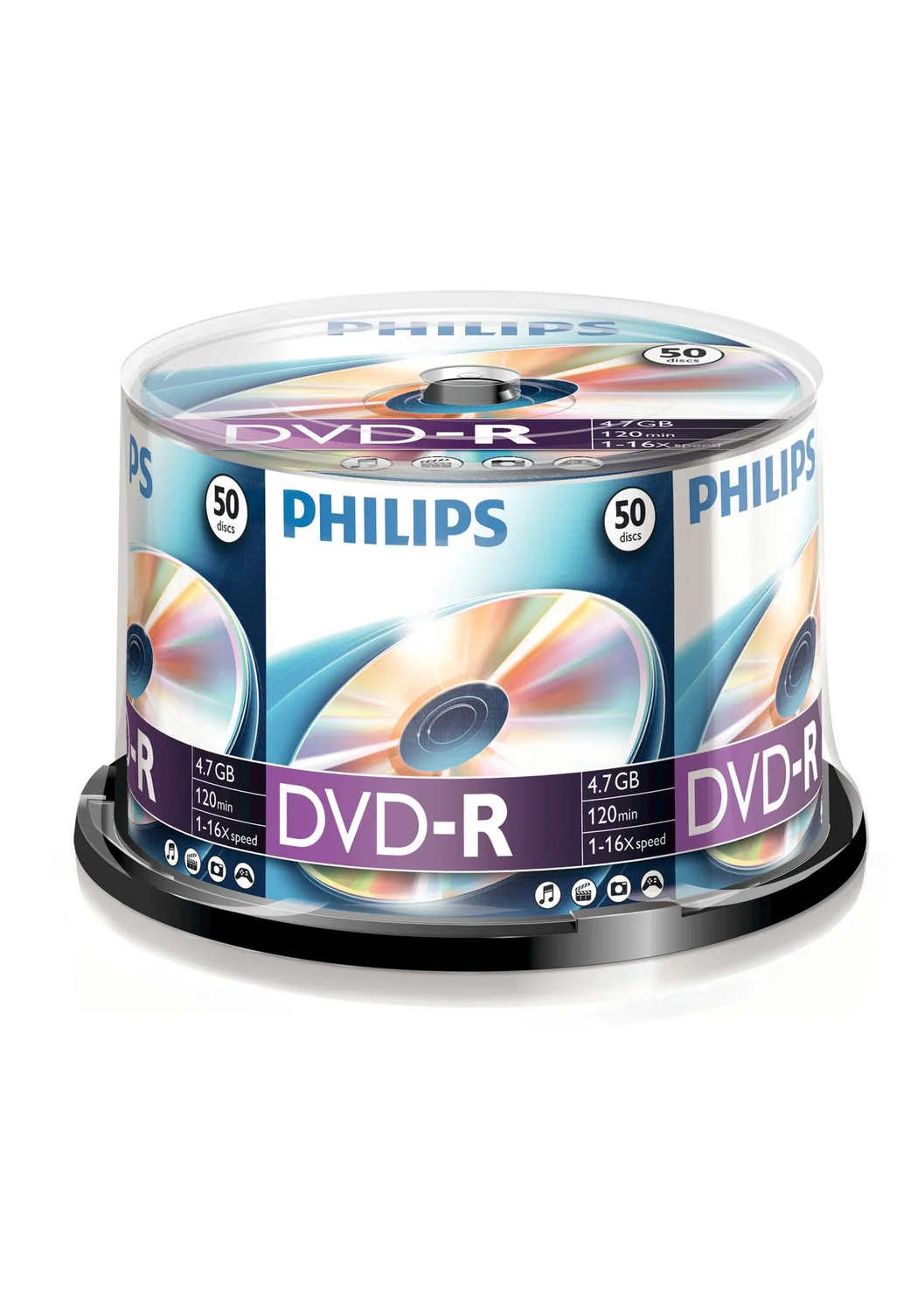 DVD-R Philips 4.7GB 16x cakebox pack 50 unidades para gravação de dados