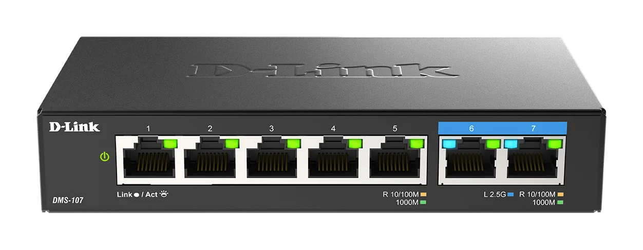 Switch de rede D-Link DMS-107/E 7 portas Multi-Gigabit 2.5G