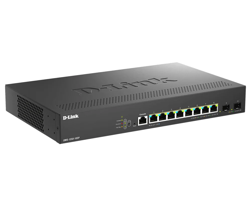 Switch de rede D-Link DMS-1250-10SP/E Smart Managed PoE+ 8 portas 2.5G + 2 SFP+ 10G - Imagem 2