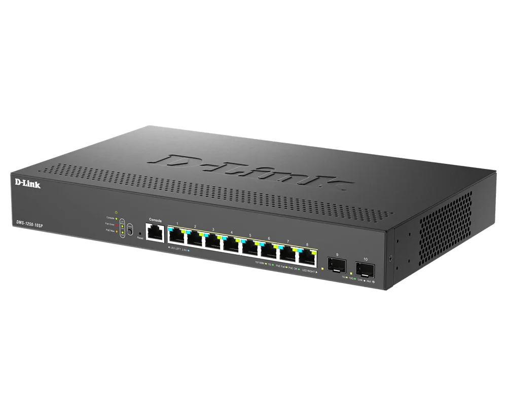 Switch de rede D-Link DMS-1250-10SP/E Smart Managed PoE+ 8 portas 2.5G + 2 SFP+ 10G - Imagem 3
