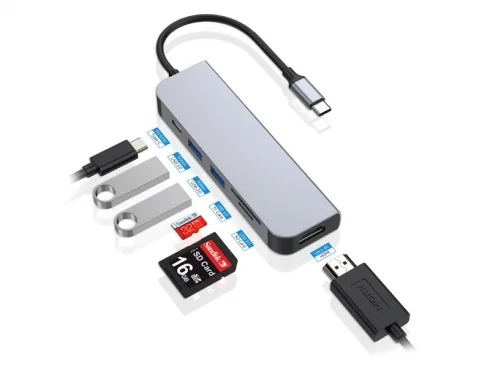 Hub adaptador USB-C 6 em 1 com HDMI, USB-A 3.0, USB-C PD 60W e leitor de cartões Conceptronic DONN02G - Imagem 4