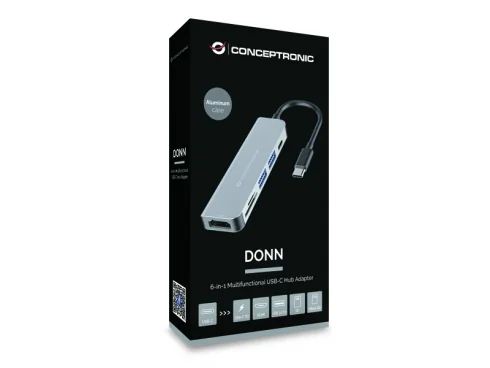Hub adaptador USB-C 6 em 1 com HDMI, USB-A 3.0, USB-C PD 60W e leitor de cartões Conceptronic DONN02G - Imagem 3