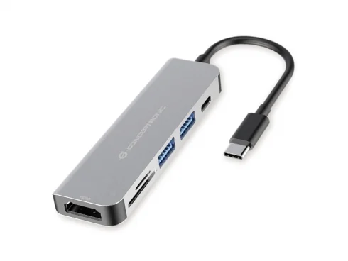 Hub adaptador USB-C 6 em 1 com HDMI, USB-A 3.0, USB-C PD 60W e leitor de cartões Conceptronic DONN02G - Imagem 1
