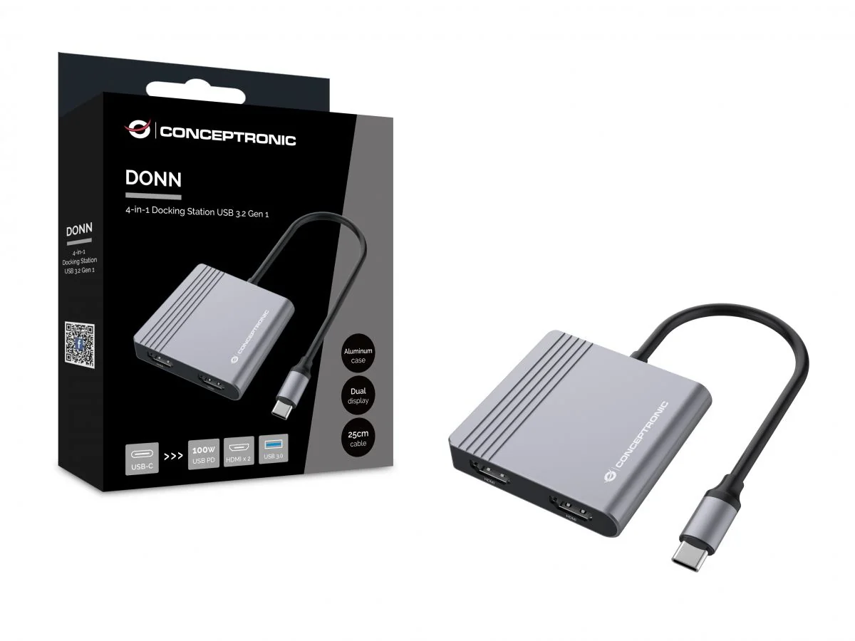 Docking station USB-C 4 em 1 com 2x HDMI 4K, USB 3.0 e Power Delivery 100W Conceptronic DONN13G - Imagem 4