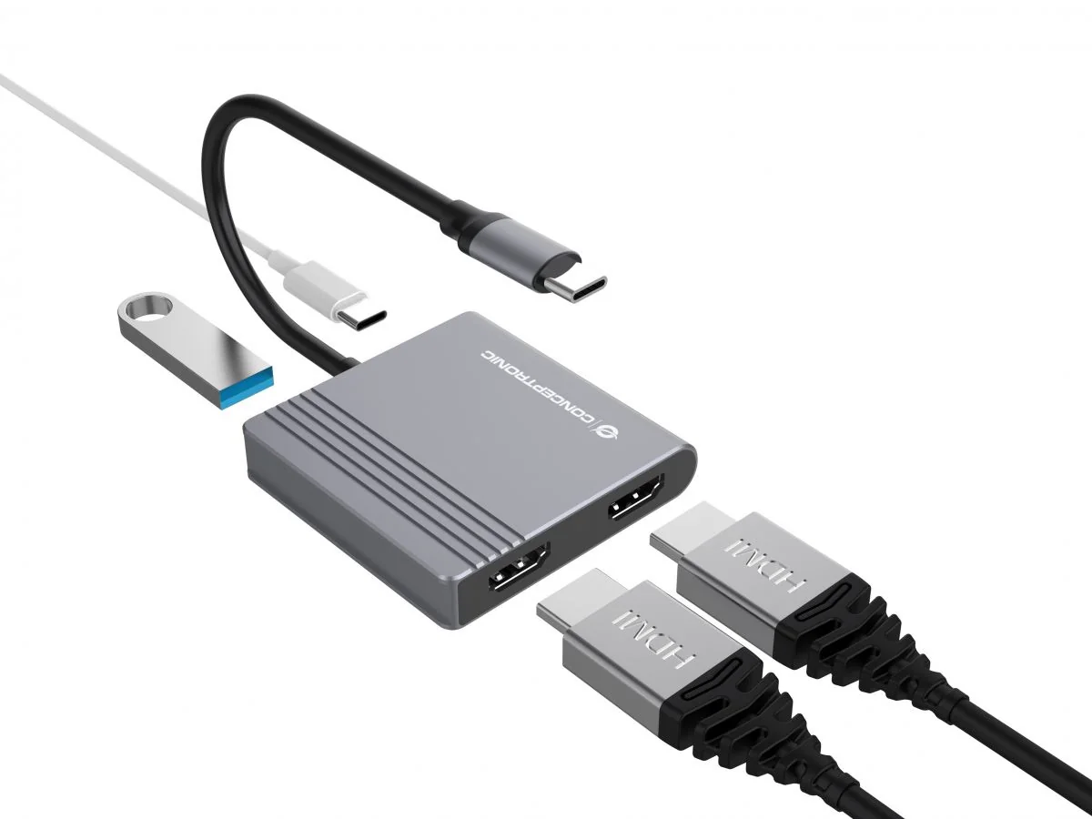 Docking station USB-C 4 em 1 com 2x HDMI 4K, USB 3.0 e Power Delivery 100W Conceptronic DONN13G - Imagem 3