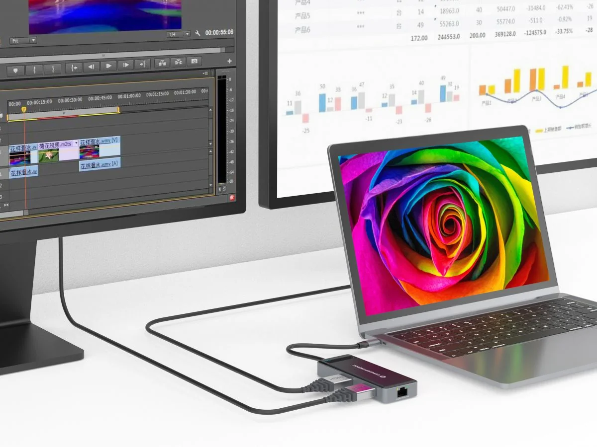 Docking Station USB-C Conceptronic DONN14G 7-em-1 Dual HDMI 4K Ethernet 100W - Imagem 5