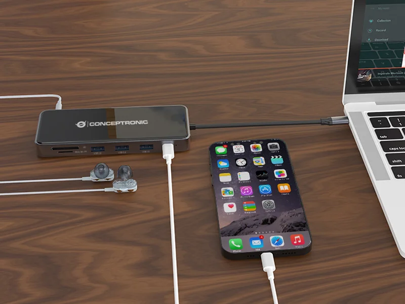 Docking Station Conceptronic Donn 12-em-1 USB-C 3.2 Gen 1 HDMI Dual VGA 4K PD 100W Cinzento - Imagem 6