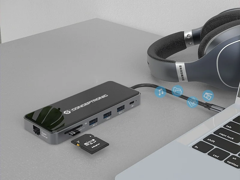 Docking Station Conceptronic Donn 12-em-1 USB-C 3.2 Gen 1 HDMI Dual VGA 4K PD 100W Cinzento - Imagem 5