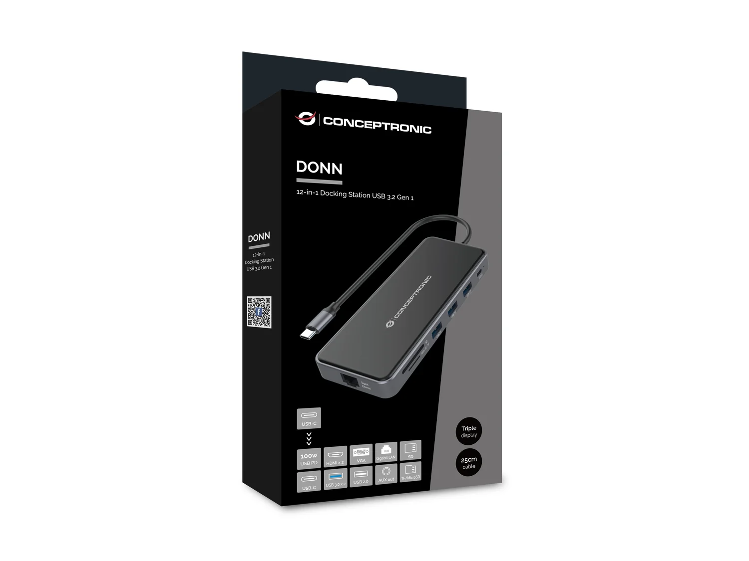 Docking Station Conceptronic Donn 12-em-1 USB-C 3.2 Gen 1 HDMI Dual VGA 4K PD 100W Cinzento - Imagem 3