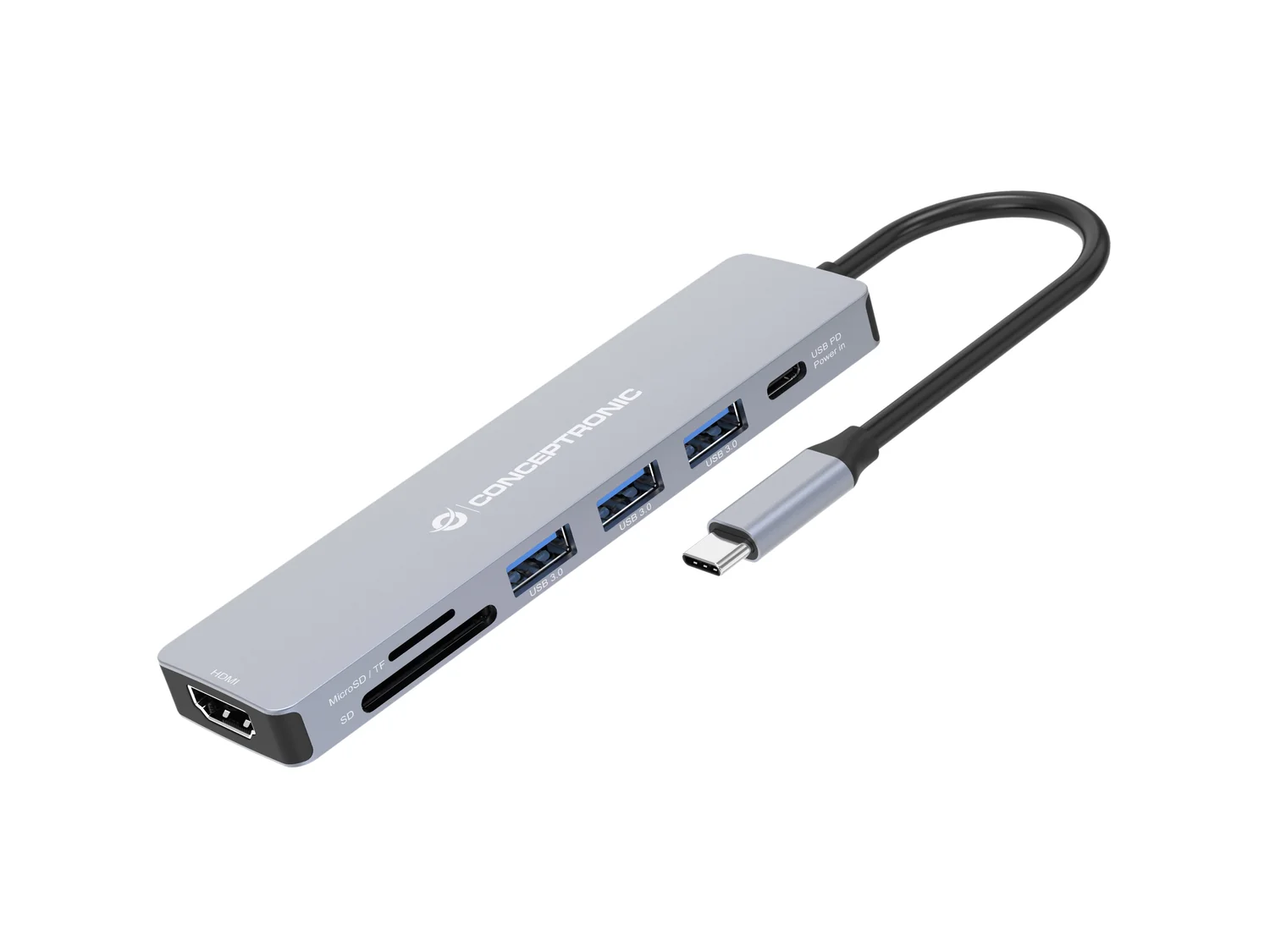 Docking Station Conceptronic DONN19G 7-em-1 USB-C com HDMI 4K e Power Delivery 100W - Imagem 1