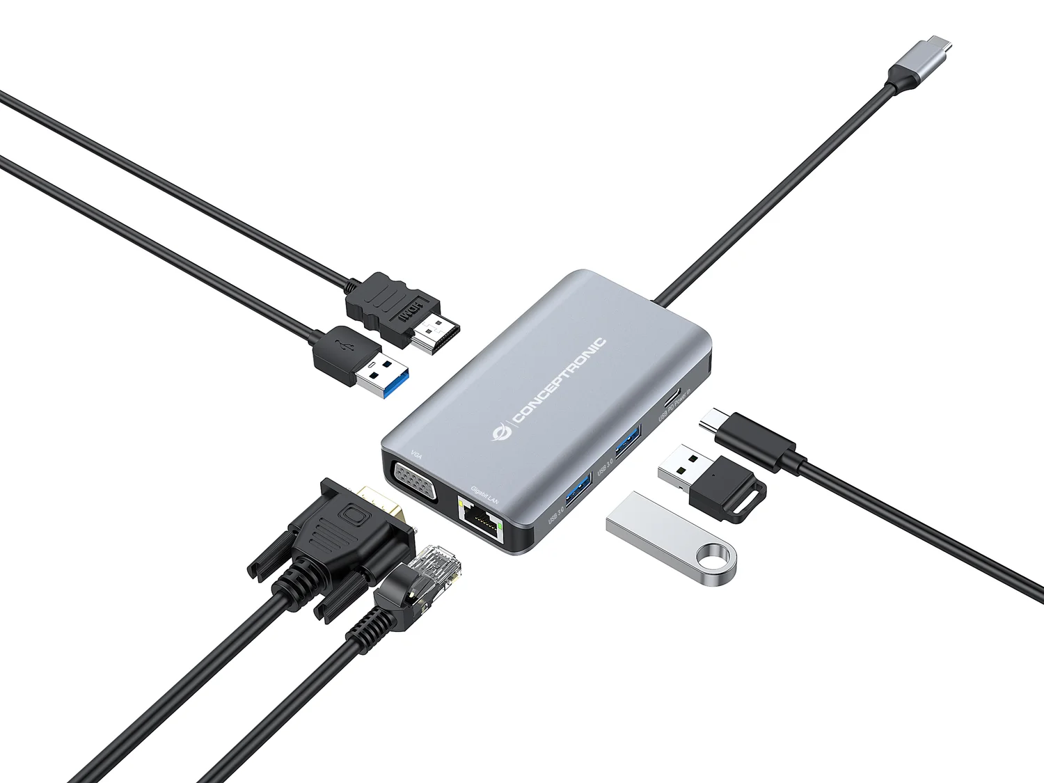 Docking Station USB-C Conceptronic DONN21G 7-em-1 HDMI VGA Ethernet 100W - Imagem 8