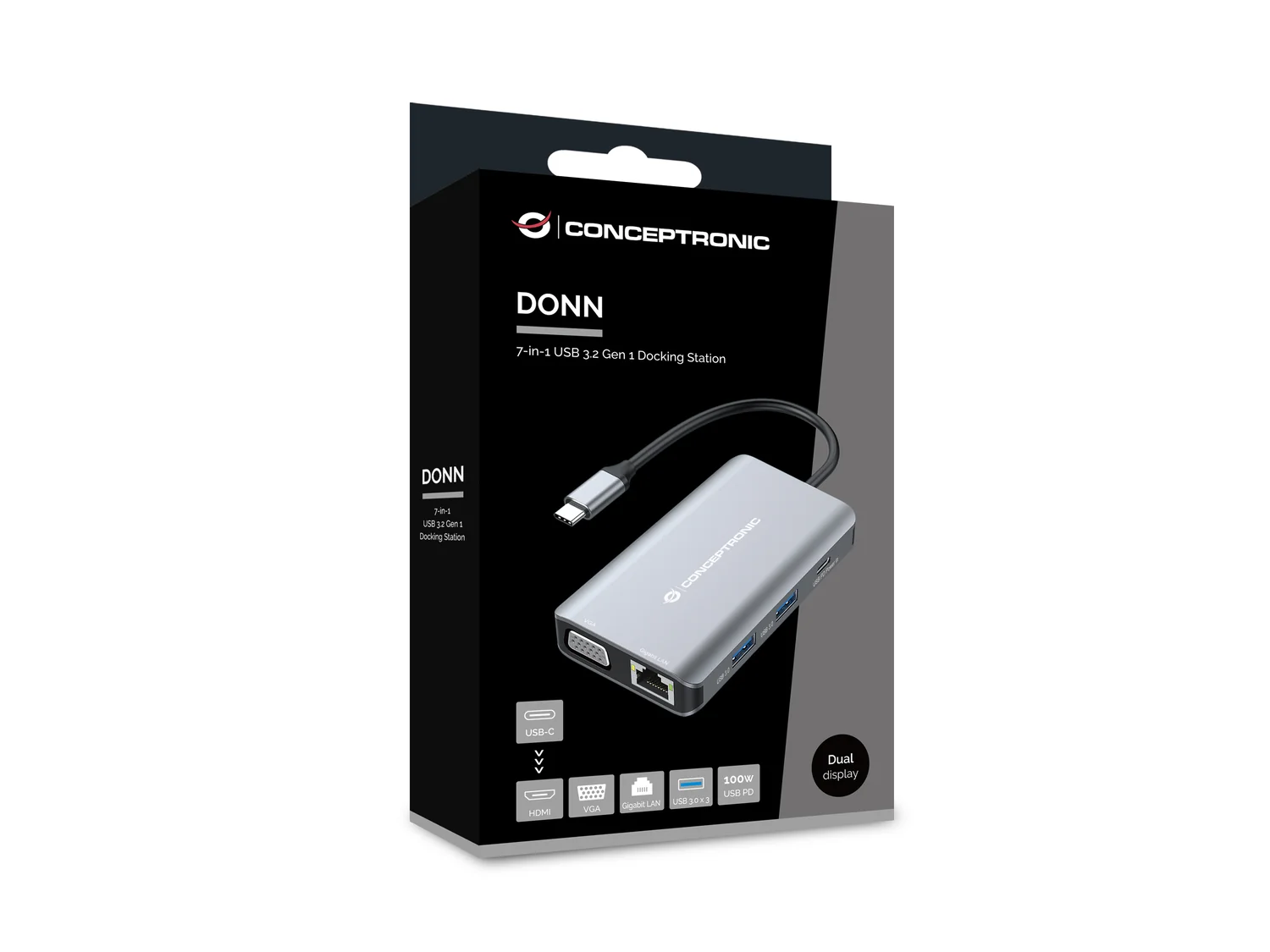Docking Station USB-C Conceptronic DONN21G 7-em-1 HDMI VGA Ethernet 100W - Imagem 4