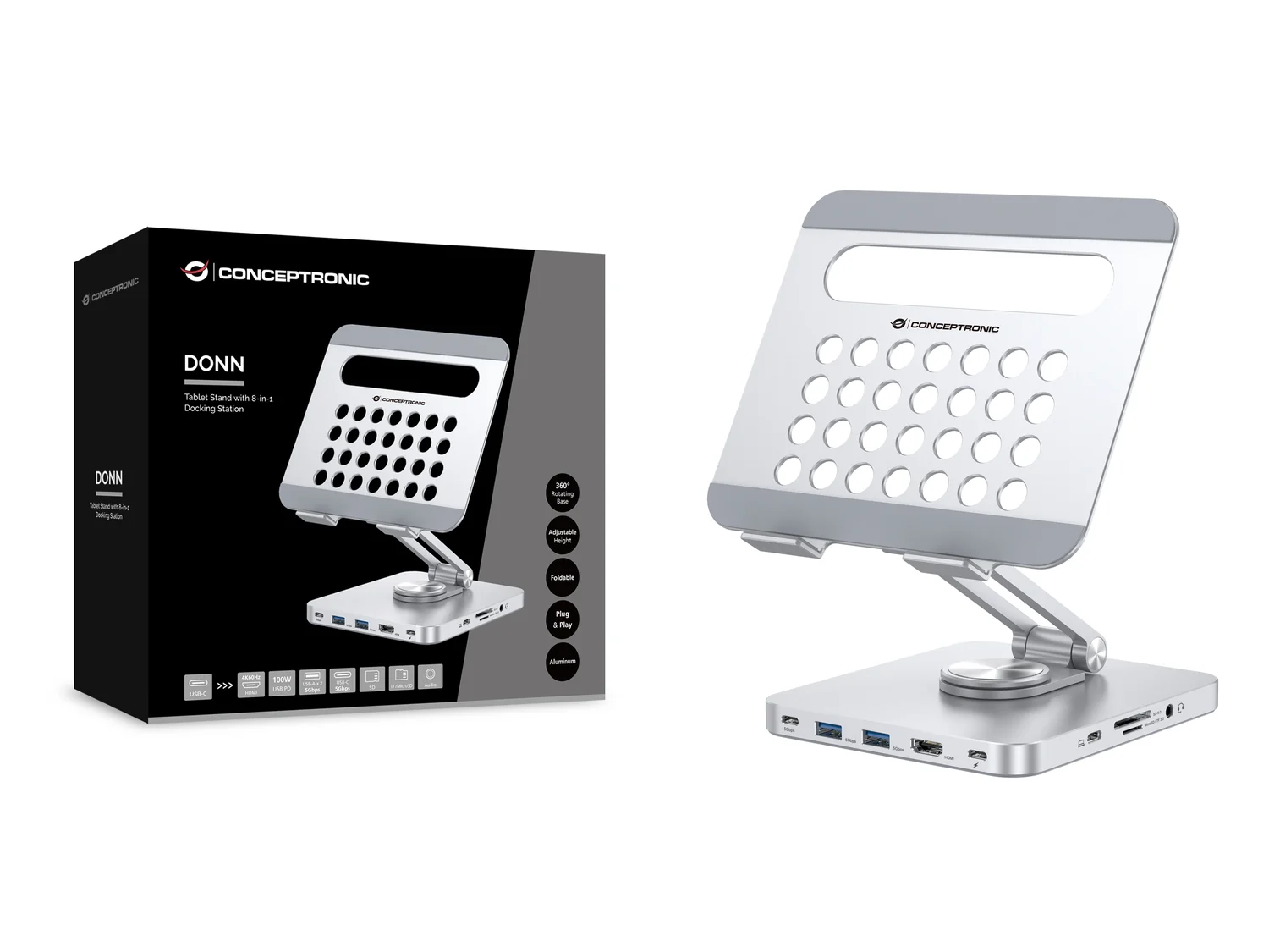 Suporte para tablet Conceptronic DONN26G com docking station 8-em-1 USB-C HDMI - Imagem 4