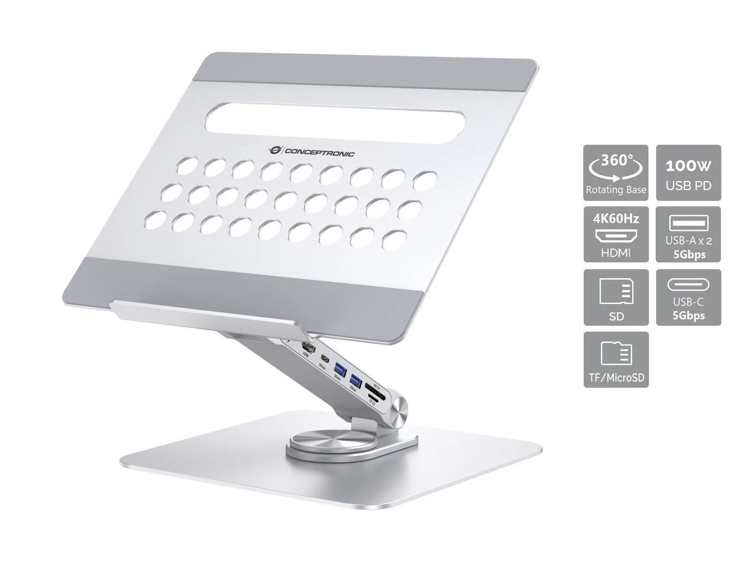 Suporte para Portátil Conceptronic DONN27G com Docking Station 7-em-1 USB-C - Imagem 1