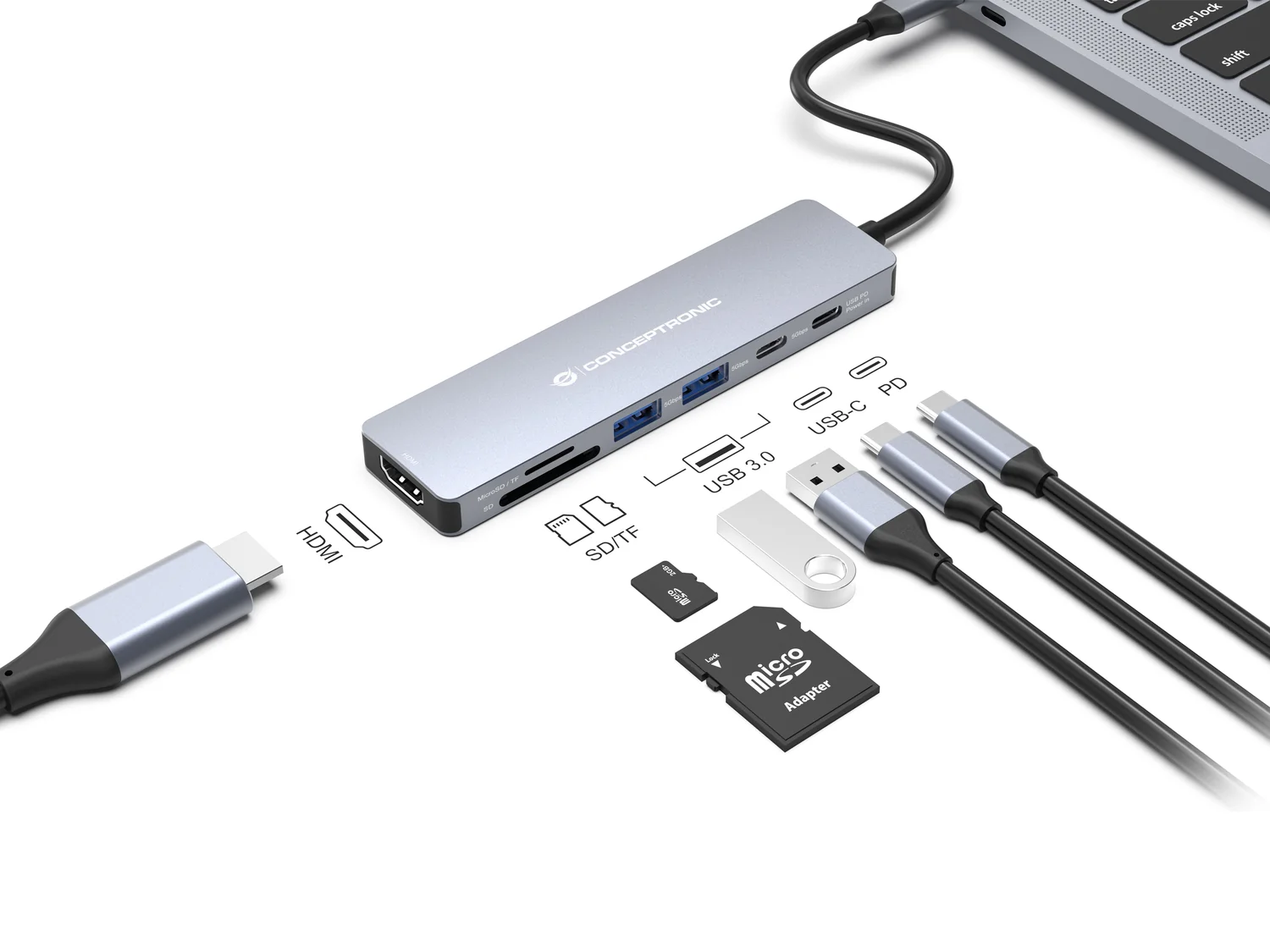 Docking Station 7-em-1 USB-C 3.2 Gen 1 com HDMI 4K60Hz e USB PD 100W Conceptronic DONN28G Cinzento - Imagem 4