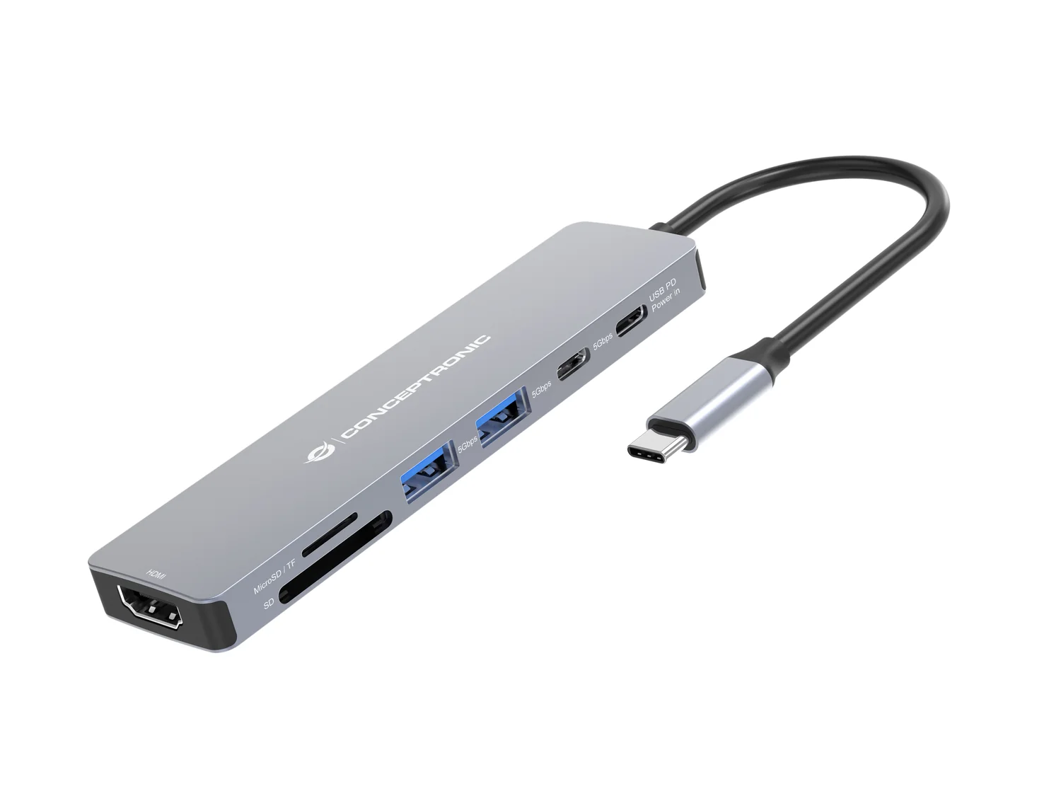 Docking Station 7-em-1 USB-C 3.2 Gen 1 com HDMI 4K60Hz e USB PD 100W Conceptronic DONN28G Cinzento - Imagem 2