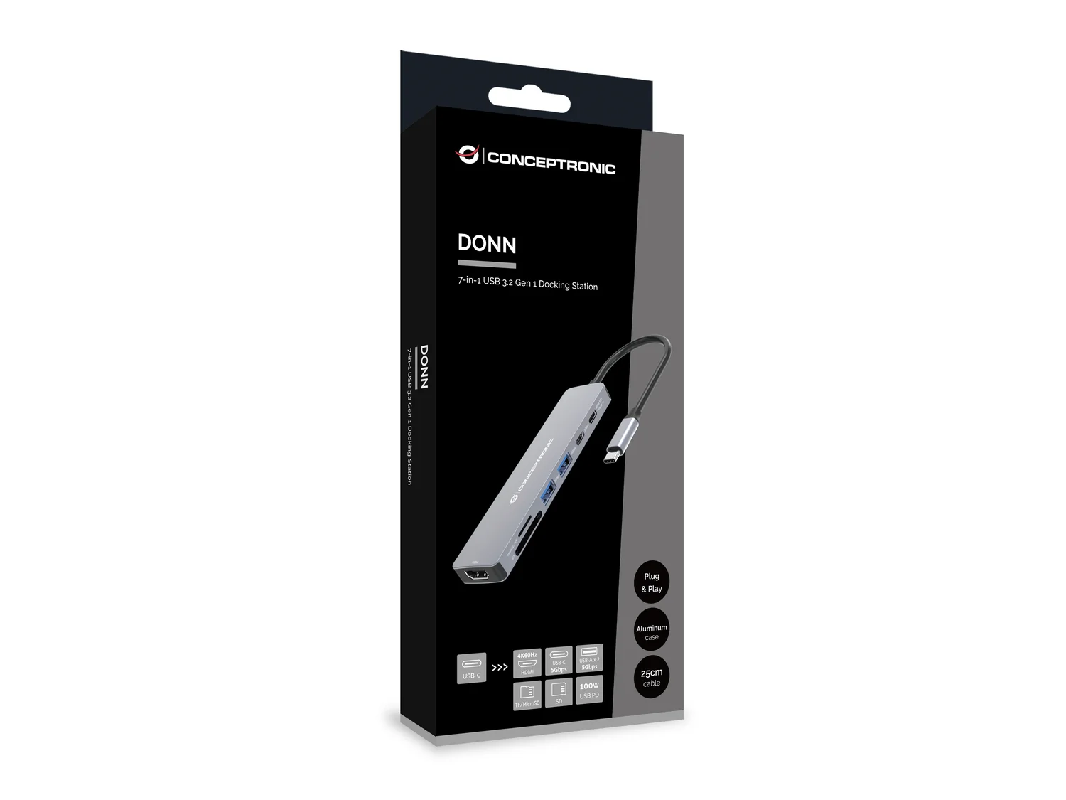 Docking Station 7-em-1 USB-C 3.2 Gen 1 com HDMI 4K60Hz e USB PD 100W Conceptronic DONN28G Cinzento - Imagem 6