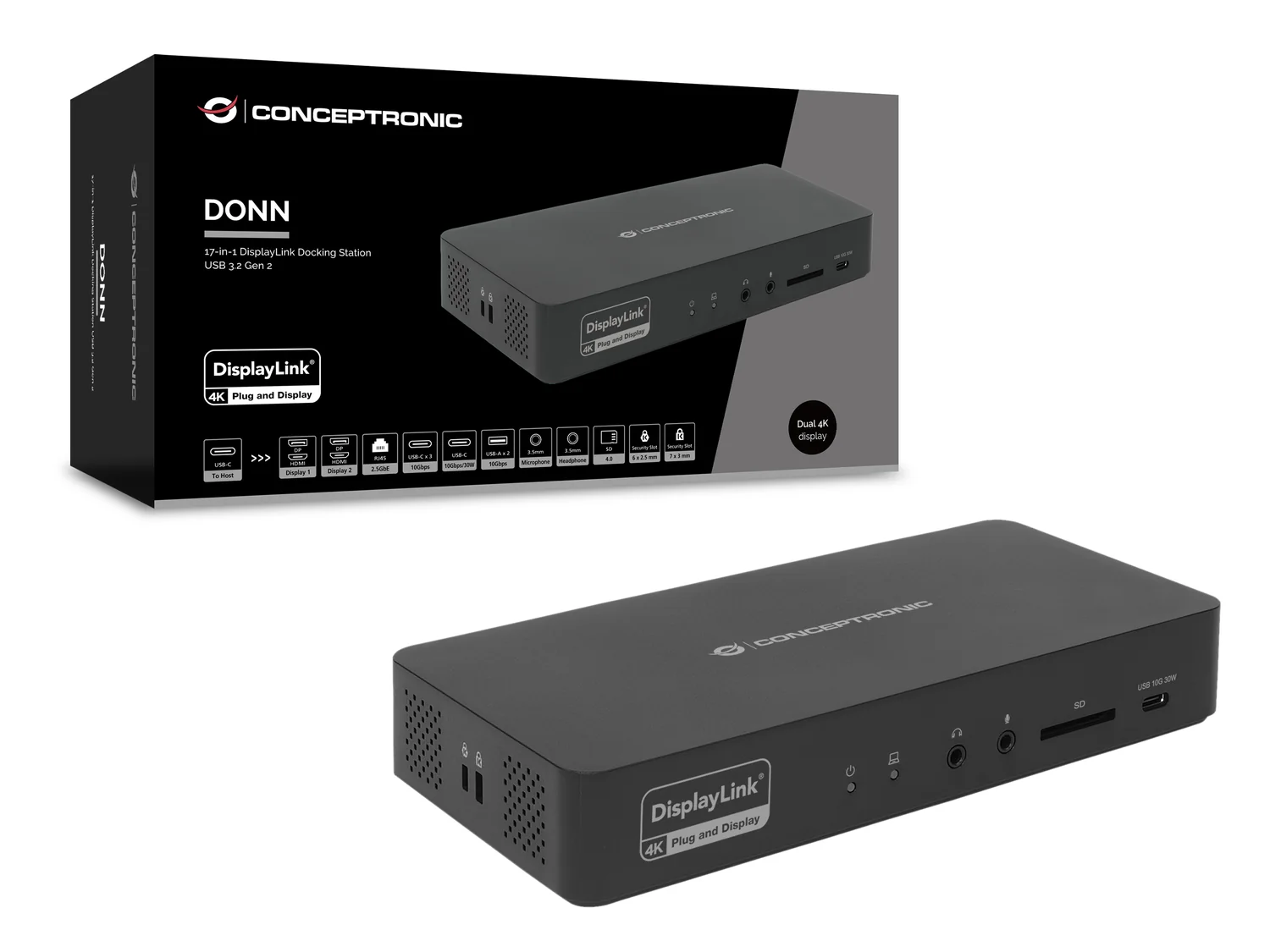 Docking Station USB4 Conceptronic DONN31B 6-em-1 8K HDMI 2.5GbE Leitor SD 100W - Imagem 5
