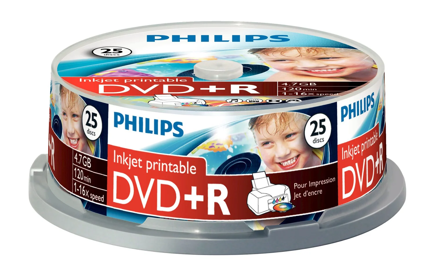 DVD+R Philips 4,7GB 16x Printable Mate Cakebox 25 Unidades