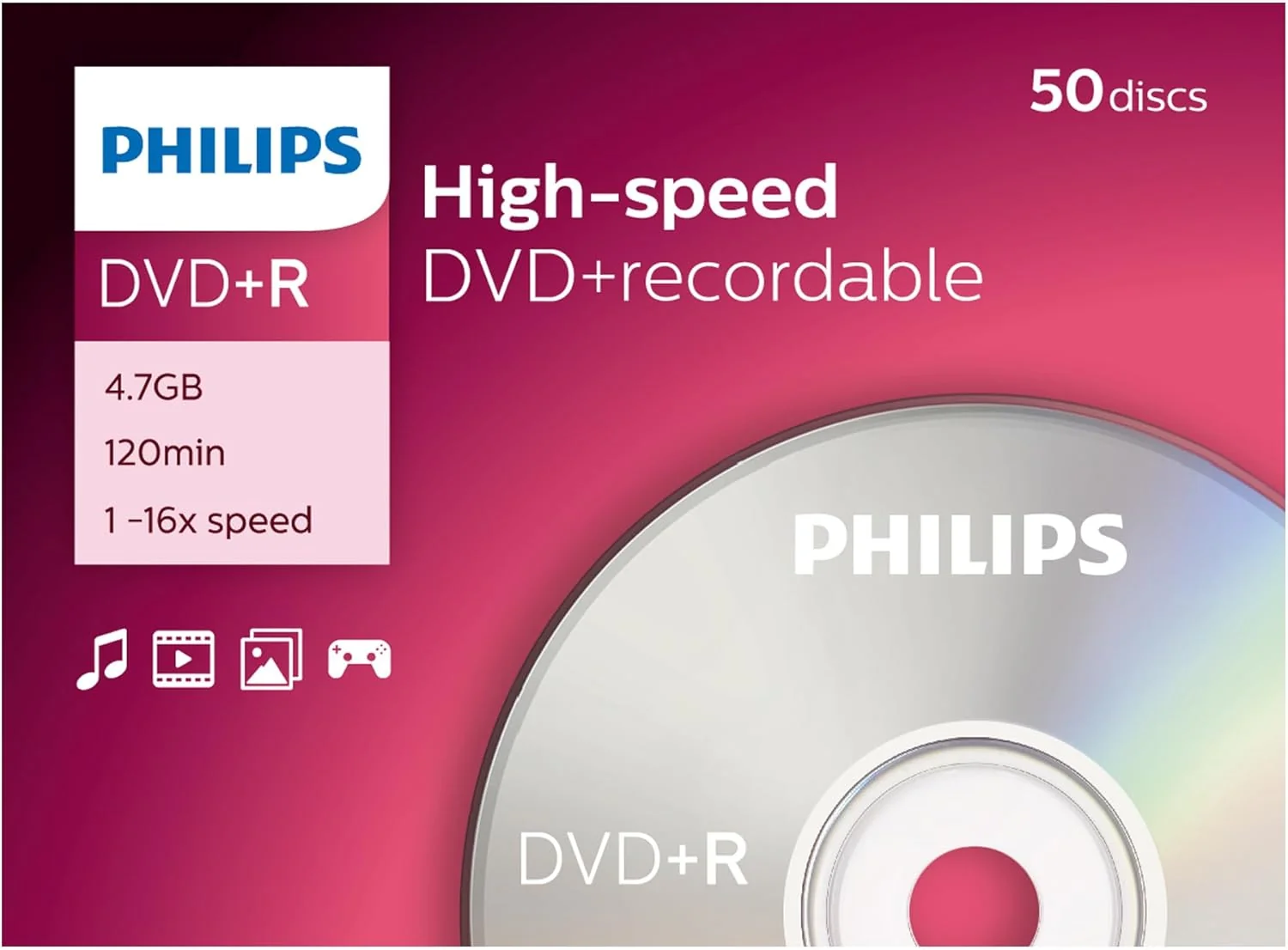 DVD+R Philips 4.7GB 16x Cakebox 50 Unidades 120 min - Imagem 2