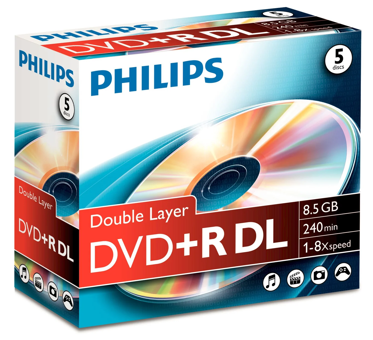 DVD+R Philips 8,5GB Dual Layer 8x pack 5 unidades em jewel case