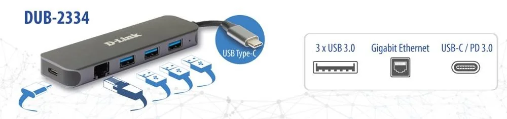 Hub USB-C D-Link DUB-2334 5 em 1 Gigabit Ethernet Power Delivery - Imagem 3