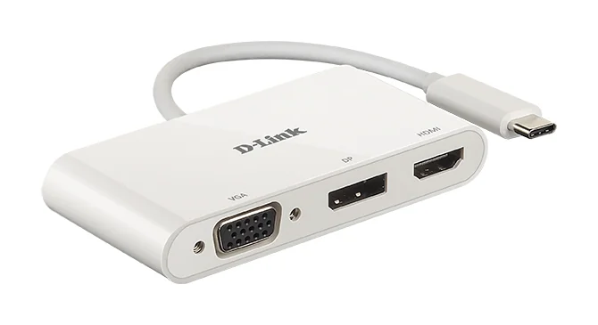 Adaptador multiporta USB-C 3 em 1 D-Link DUB-V310 HDMI VGA DisplayPort branco - Imagem 1