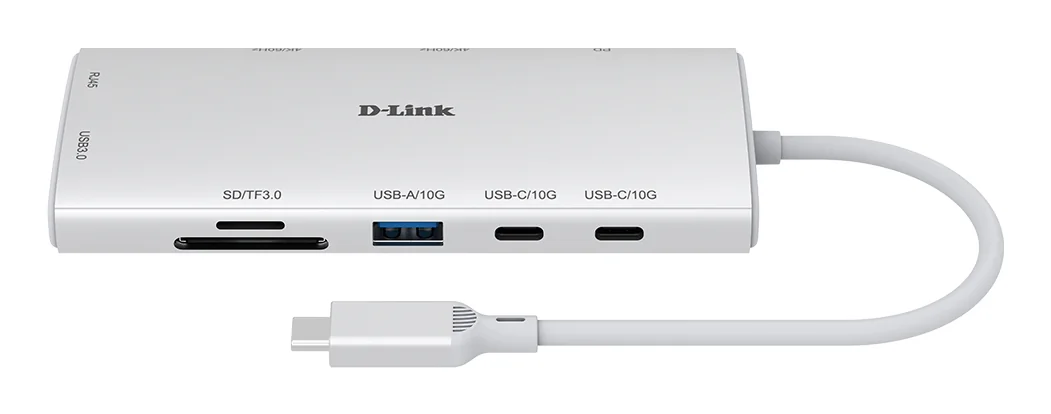 Hub USB-C D-Link DUP-A01 10-em-1 com HDMI 4K, Ethernet Gigabit, leitor SD e PD 100 W - Imagem 1