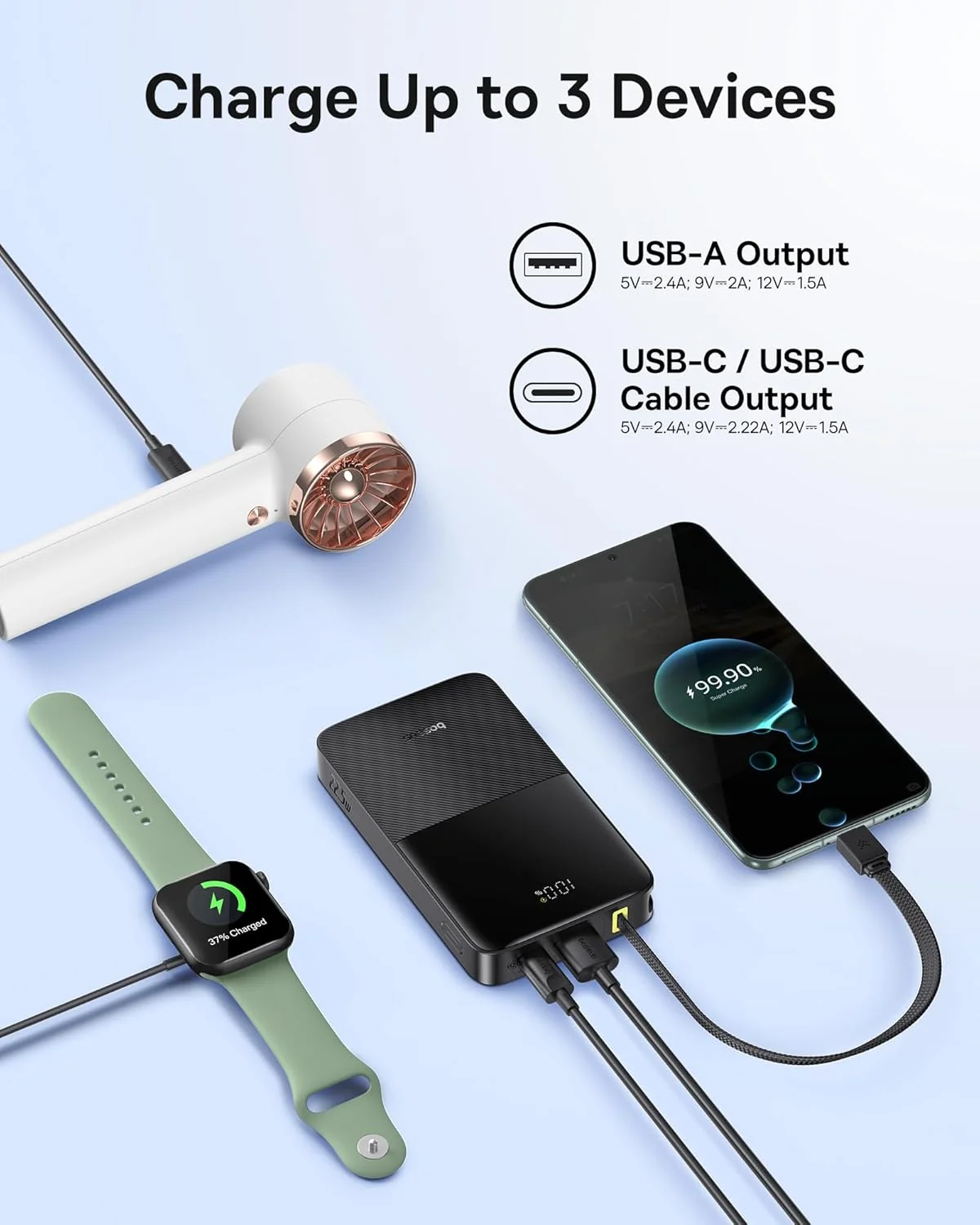 Power Bank Baseus EnerFill 10000mAh 22.5W USB-C Preto - Imagem 6