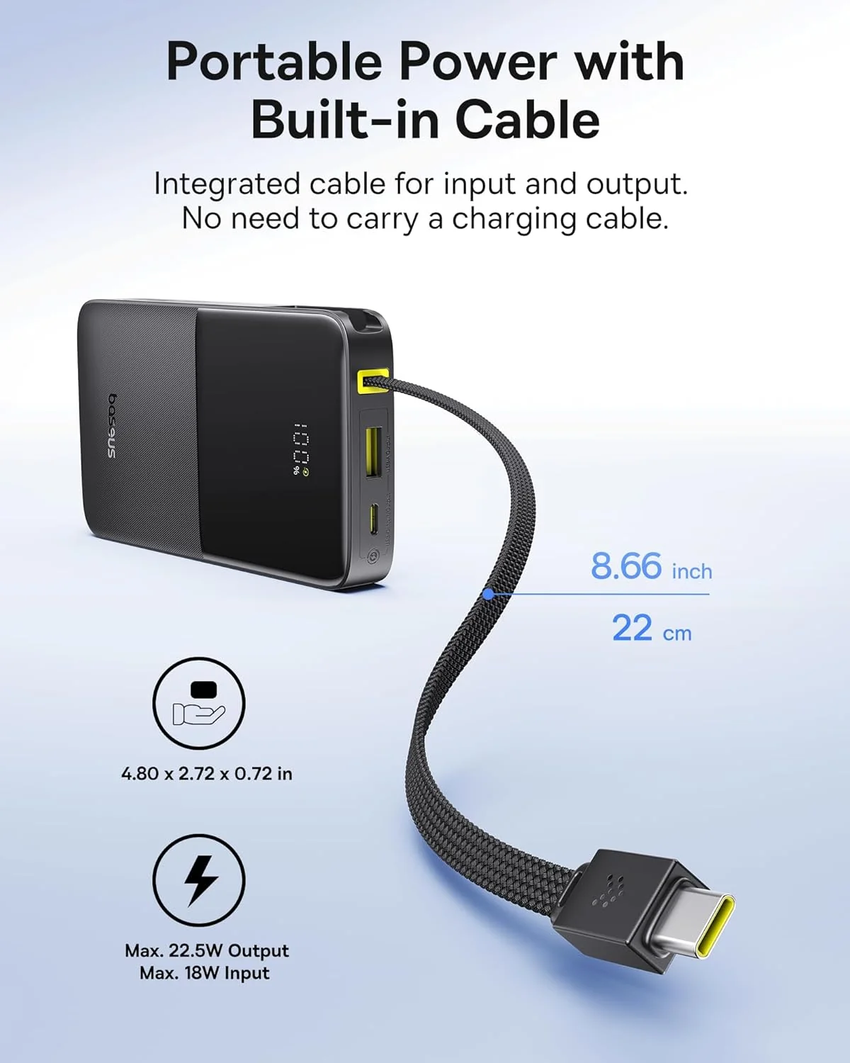 Power Bank Baseus EnerFill 10000mAh 22.5W USB-C Preto - Imagem 2