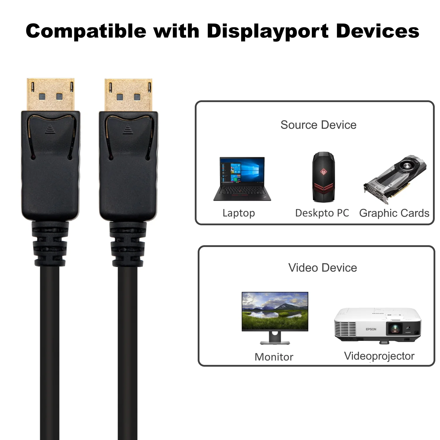Cabo DisplayPort 1.4 8K@60Hz 4K@240Hz Ewent EC1406 2m Blindado Contactos Dourados Preto - Imagem 5