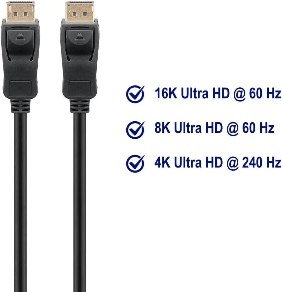 Cabo DisplayPort 2.1 16K@30Hz / 8K@120Hz Ewent EC1420 1m AWG30 Preto - Imagem 2