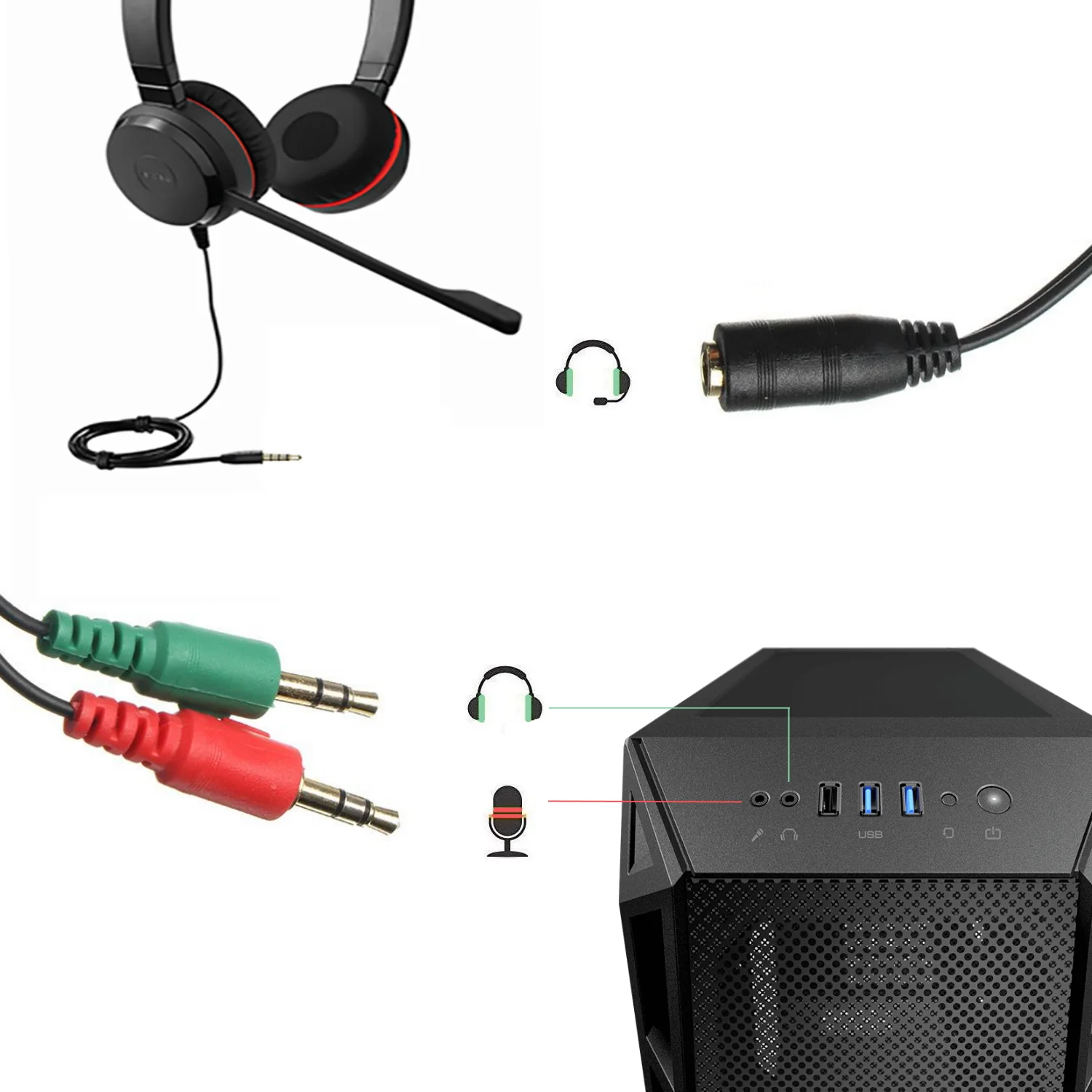 Cabo adaptador áudio jack 3,5mm 4-pin fêmea para 2x jack 3,5mm 3-pin macho Ewent EC1642 - Imagem 2