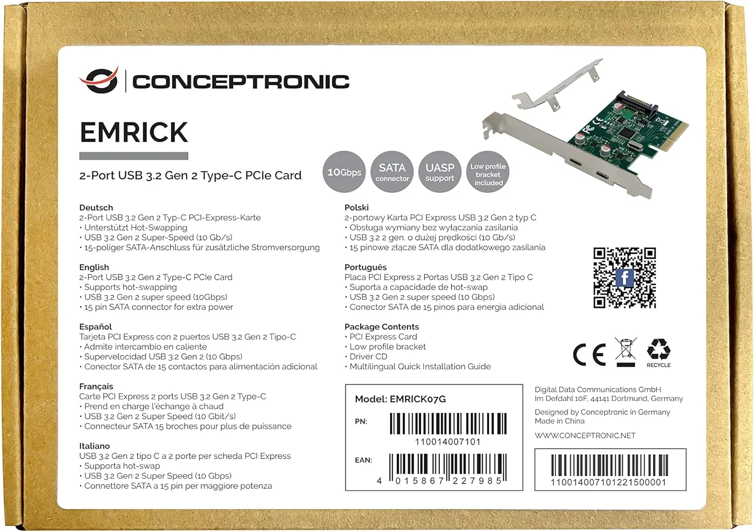 Placa PCIe Conceptronic Emrick 2 Portas USB-C 3.2 Gen 2 10 Gbit/s - Imagem 2