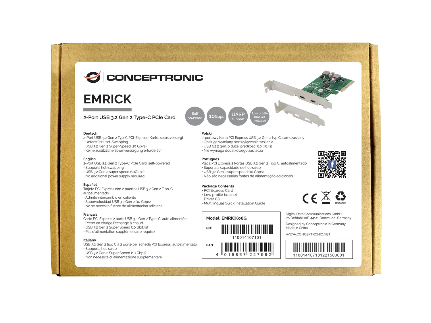 Placa PCIe Conceptronic EMRICK08G com 2 Portas USB 3.2 Gen 2 Type-C - Verde - Imagem 2