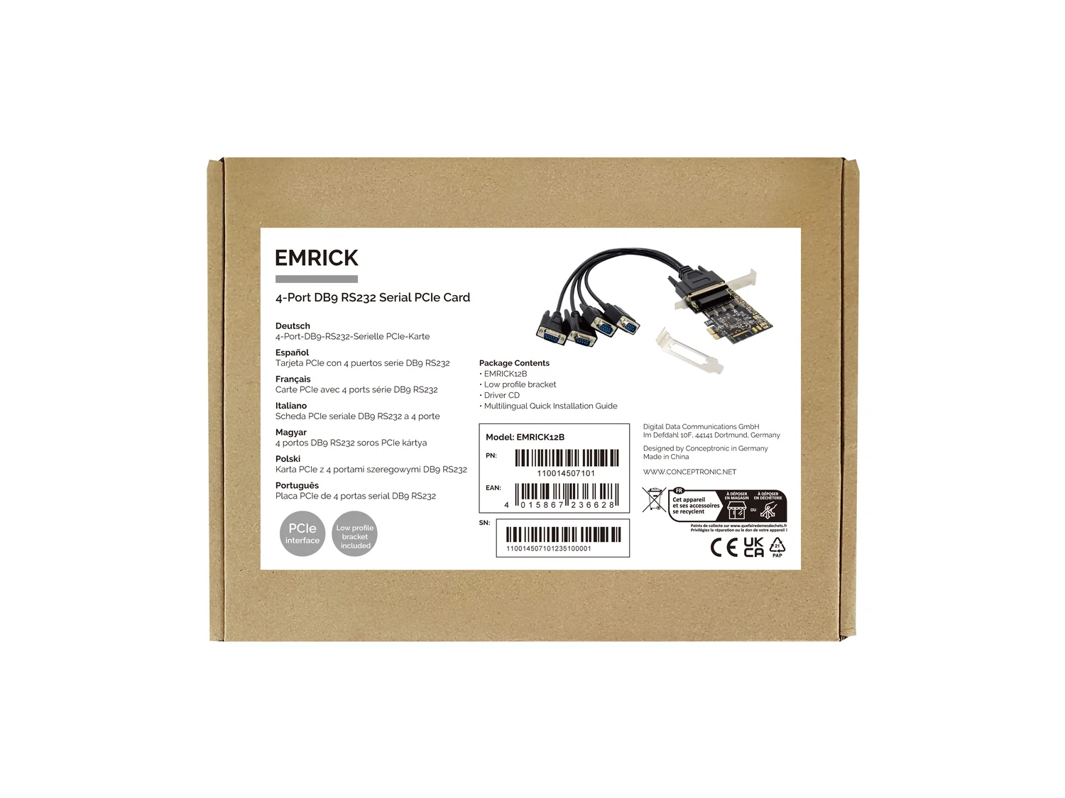 Placa PCIe Série RS-232 Conceptronic EMRICK12B 4 Portas DB9 - Imagem 3