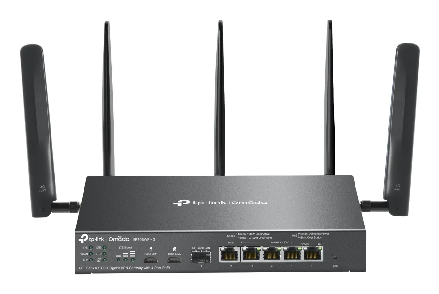 Router TP-Link Omada 4G+ Cat6 AX3000 Gigabit VPN Gateway com 4 Portas PoE+ Preto - Imagem 1