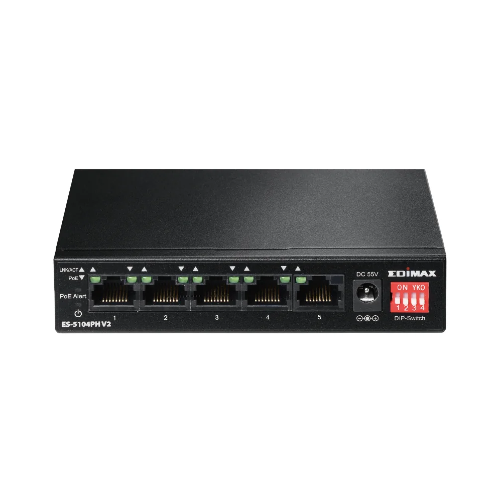 Switch de Rede Edimax ES-5104PHV2 5 Portas Fast Ethernet 4 PoE+ - Imagem 1