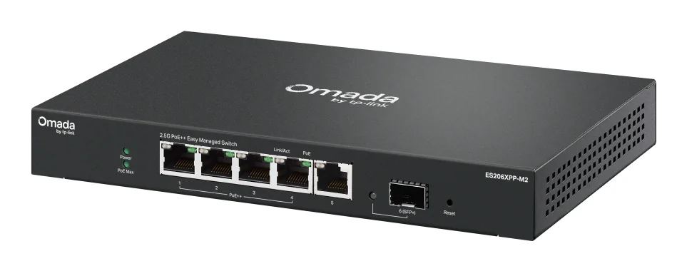 Switch de rede gerido 5 portas 2.5GbE PoE++ 120W SFP+ 10G TP-Link Omada ES206XPP-M2 - Imagem 3