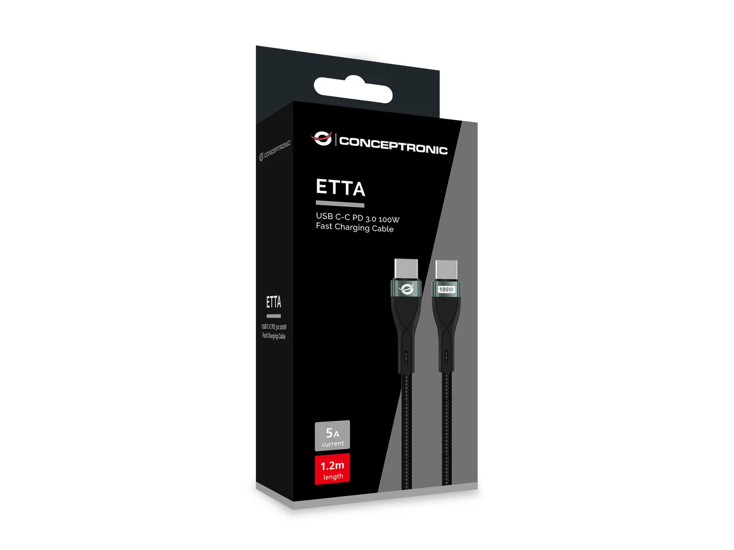 Cabo USB-C para USB-C Conceptronic ETTA01B12 PD 3.0 100W 1,2m E-Mark Preto - Imagem 4