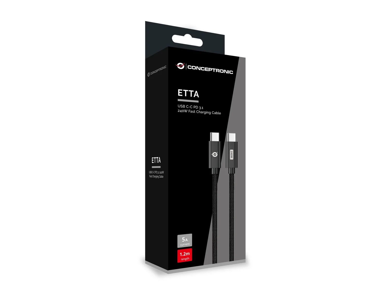 Cabo USB-C para USB-C carregamento rápido 240W PD 3.1 E-Mark 1,2m trançado Conceptronic ETTA03B12 - Imagem 4