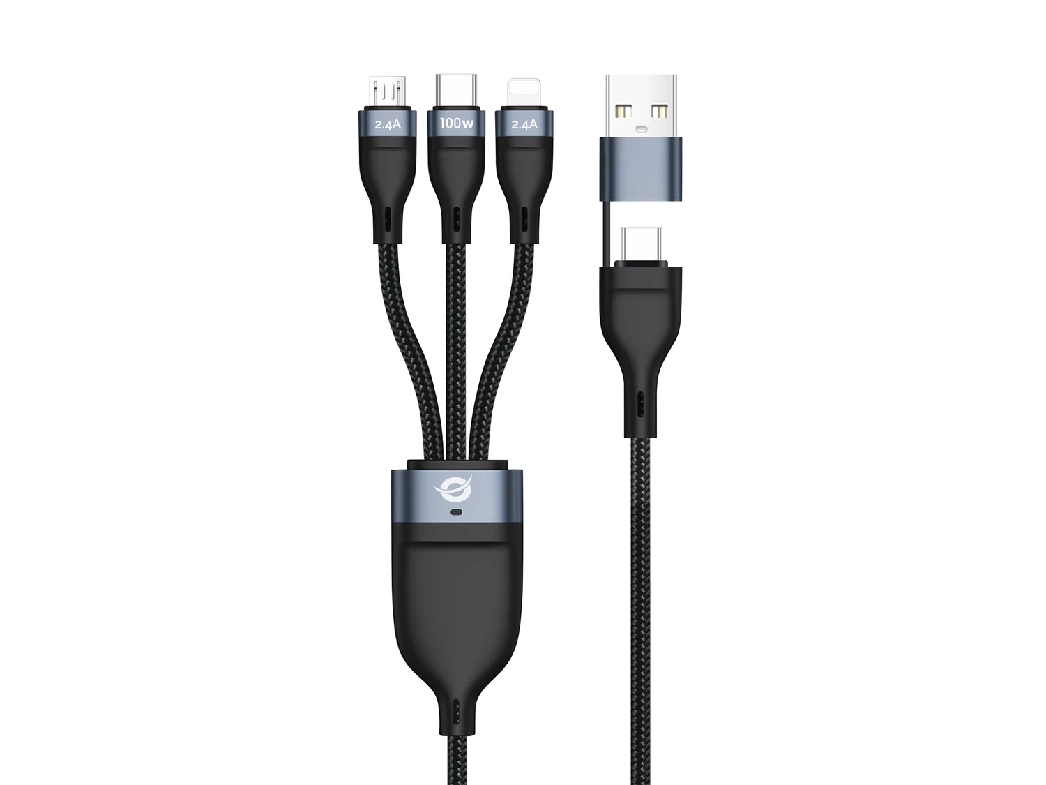 Cabo USB 3-em-1 Conceptronic ETTA06B15 USB-C/Micro-USB/Lightning PD 3.0 100W 1,5m - Imagem 1