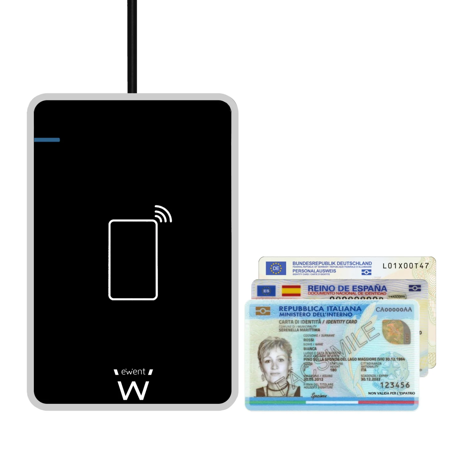 Leitor de Cartões Ewent EW1053 NFC Contactless USB Cartão Cidadão Preto - Imagem 2