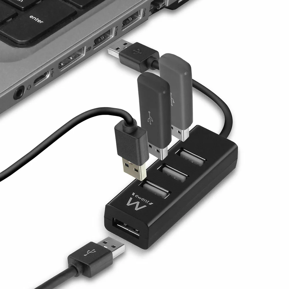 Hub USB Ewent EW1123 Mini 4 Portas USB 2.0 480 Mbps Preto - Imagem 2