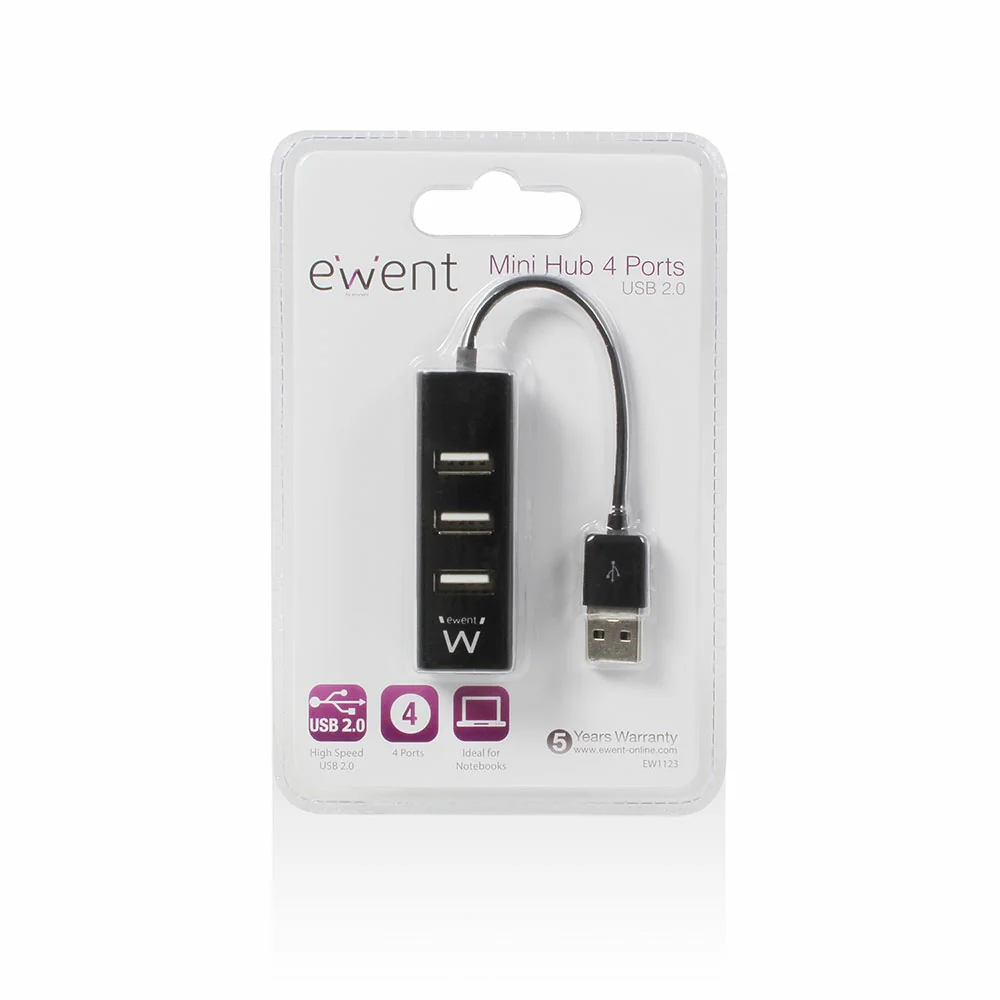Hub USB Ewent EW1123 Mini 4 Portas USB 2.0 480 Mbps Preto - Imagem 3