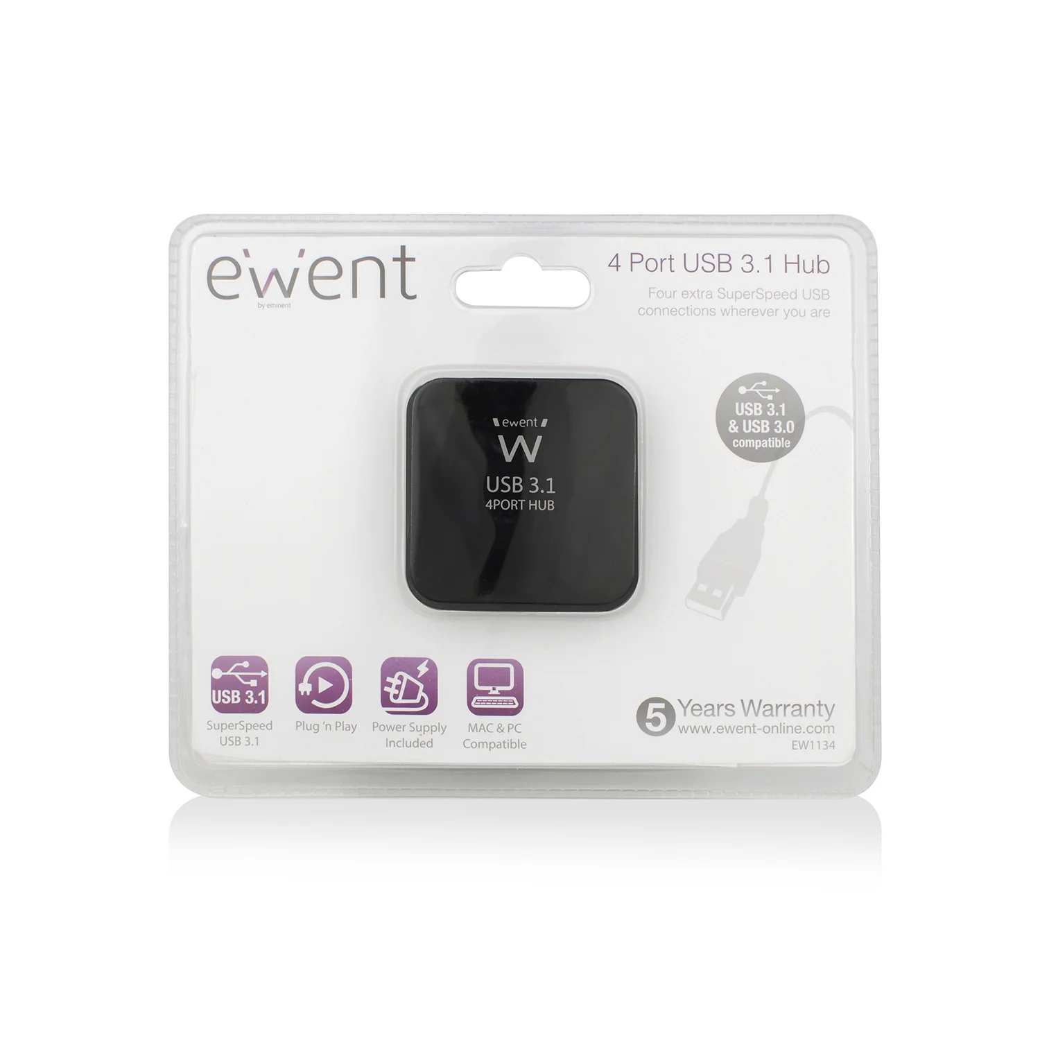 Hub USB 3.2 Gen 1 com 4 portas e alimentação AC Ewent EW1134 - Imagem 3