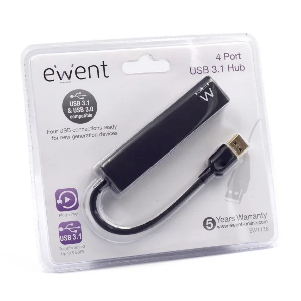 Hub USB 3.2 Gen 1 compacto 4 portas com DC jack Ewent EW1136 - Imagem 6