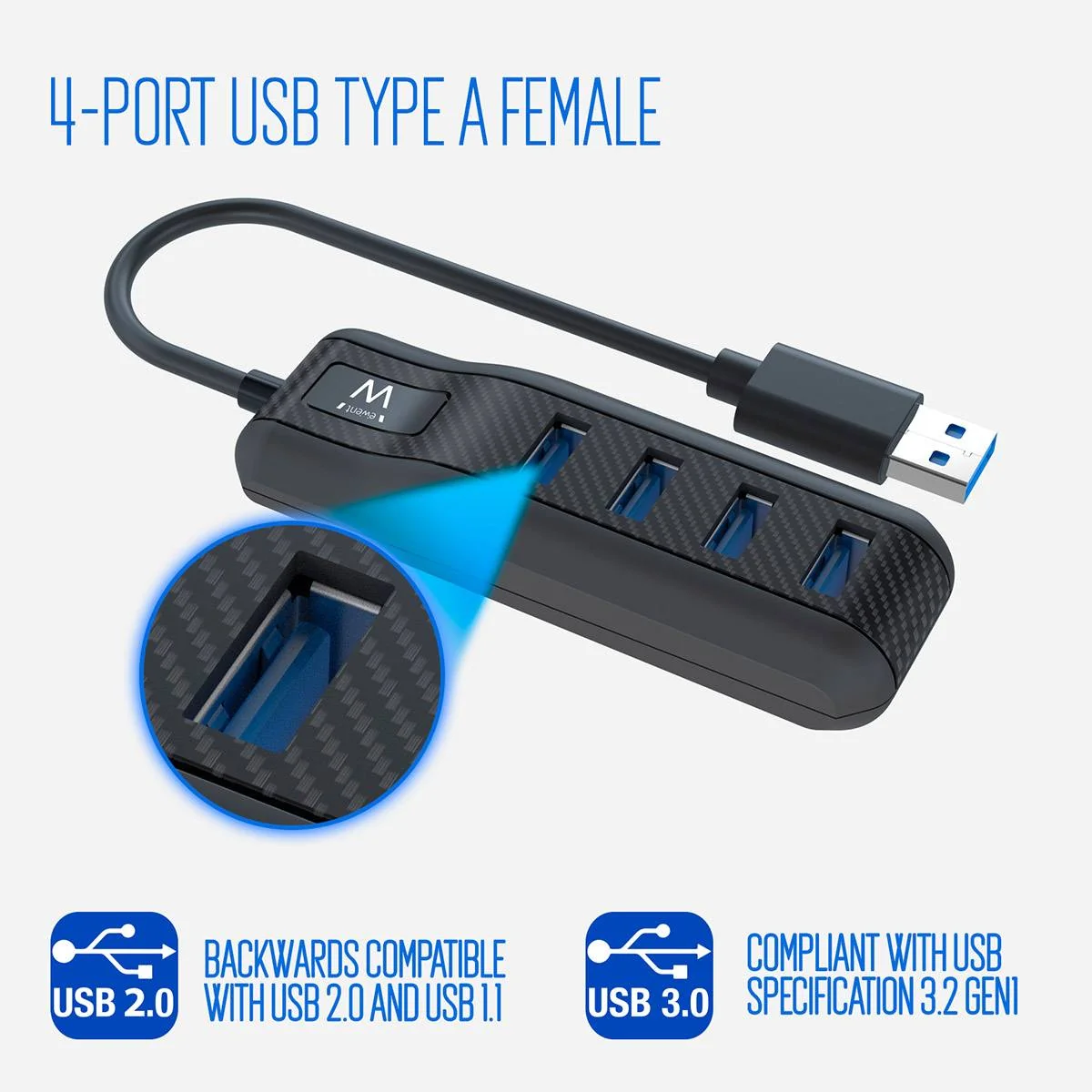 Hub USB Ewent EW1138 USB 3.2 Gen 1 com 4 portas Type-A preto - Imagem 2