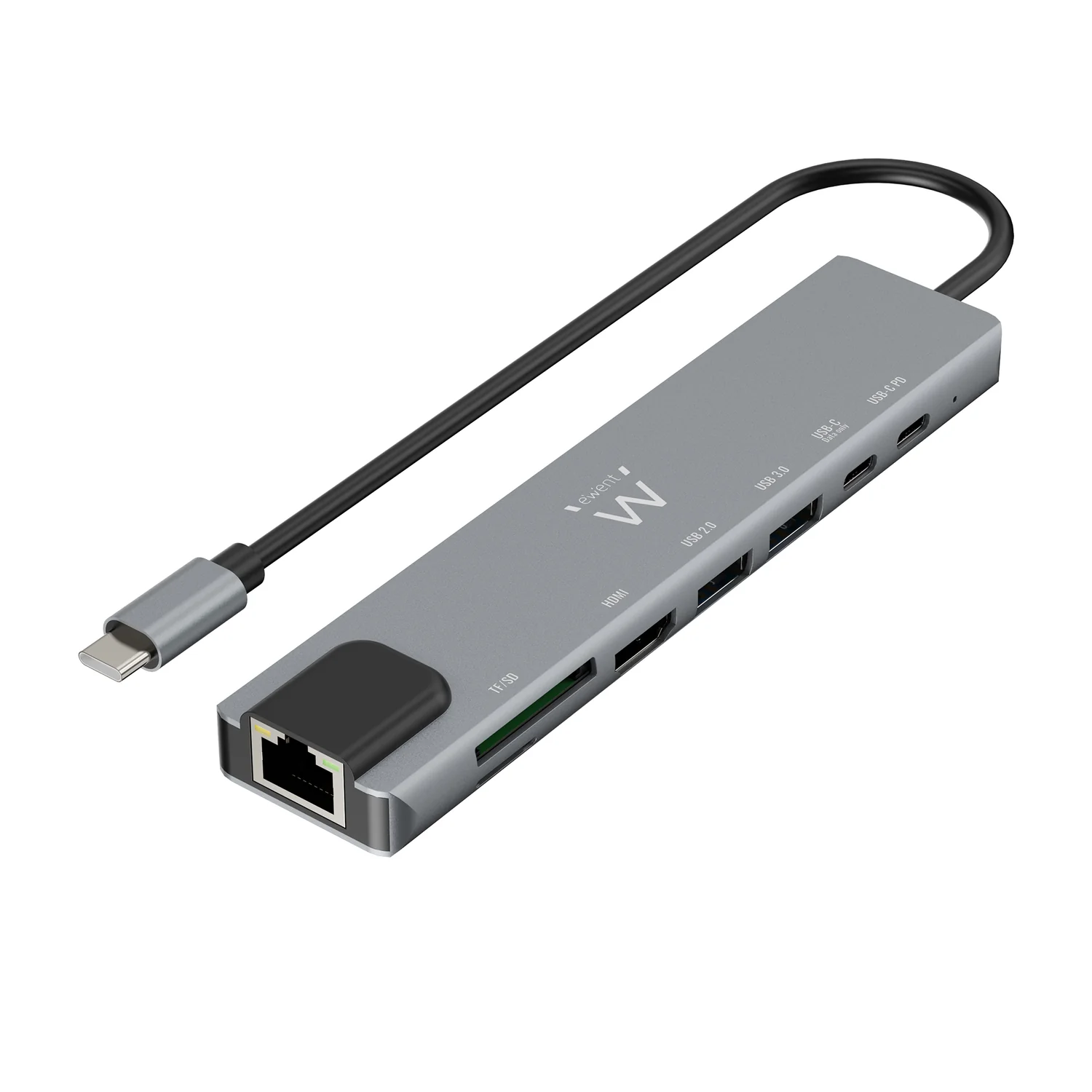 Dock Multiporta USB-C 8 em 1 Ewent EW1146 com HDMI 4K, PD 87W, LAN e Leitor de Cartões